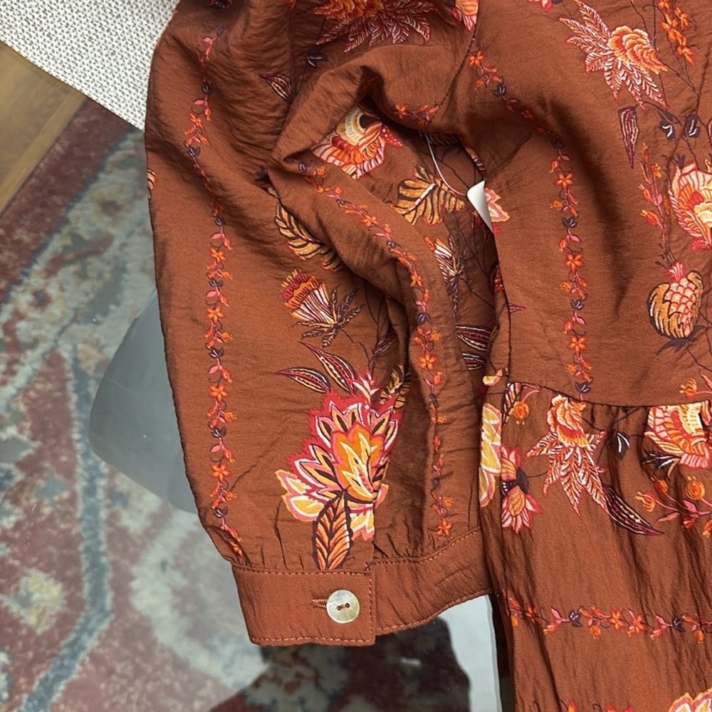 Fig and Flower by ANTHROPOLOGY Terracotta Floral Long Sleeve Dress - Picture 9 of 10